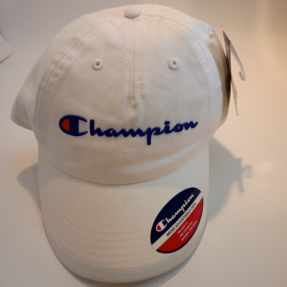 Champion White Adjustable Baseball Cap Script Logo Dad Hat CH2006-105 OSFA NEW